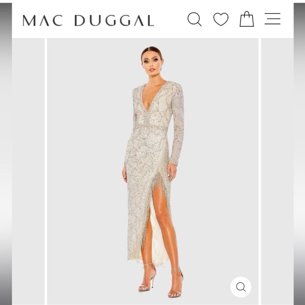 Mac Duggal - Sequin Fringe Long Sleeve Evening Gown - Champagne Sparkle